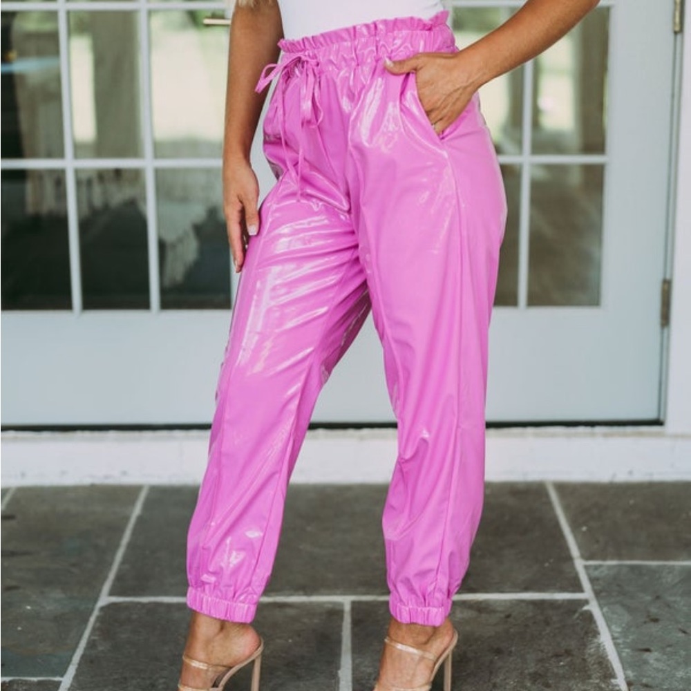 Boutique Faux Leather Shinny Jogger